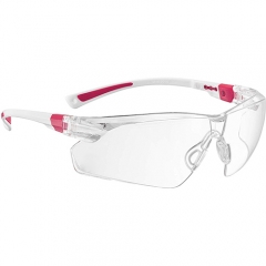 Safety Glasses with Clear Anti Fog Scratch Resistant Wrap-Around Lenses and No-Slip Grips, UV Protection. Adjustable, White & Pink Frames