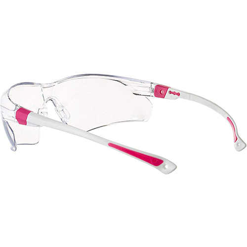 Safety Glasses with Clear Anti Fog Scratch Resistant Wrap-Around Lenses and No-Slip Grips, UV Protection. Adjustable, White & Pink Frames