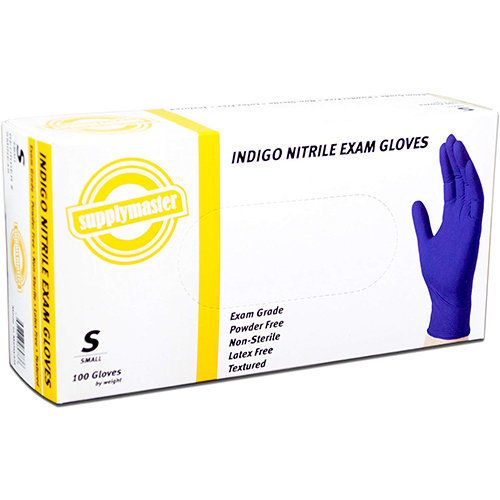 SupplyMaster Indigo Nitrile Exam Disposable Gloves - 4 Mil, Powder Free, Non-Sterile, Latex Free, Textured, Ambidextrous, Small, Pack of 400 - SMINE4S